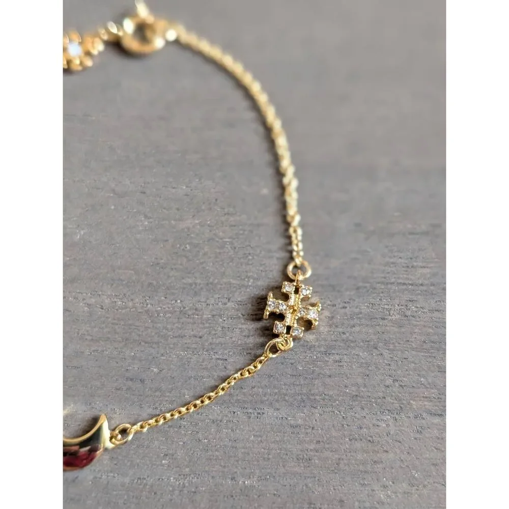 TORY BURCH Celestial Station Stars, Moon, Logo & Pearl Bracelet